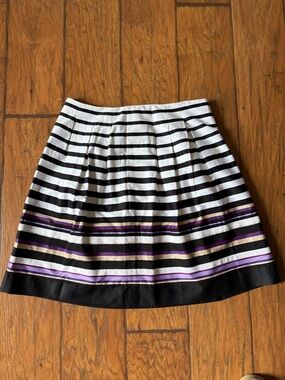 White House Black Market Black, White & Purple Striped A-Line Skirt
